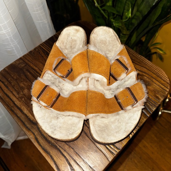 Birkenstock Arizona Shearling Lined Suede Sandals Women's Amber Comfort‎ 8.5 - Picture 3 of 6